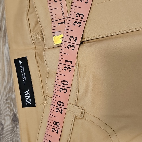 Zara Women's Tan Cotton Trousers, High-Waisted, Wide-Leg, Size Small. - Picture 14 of 16